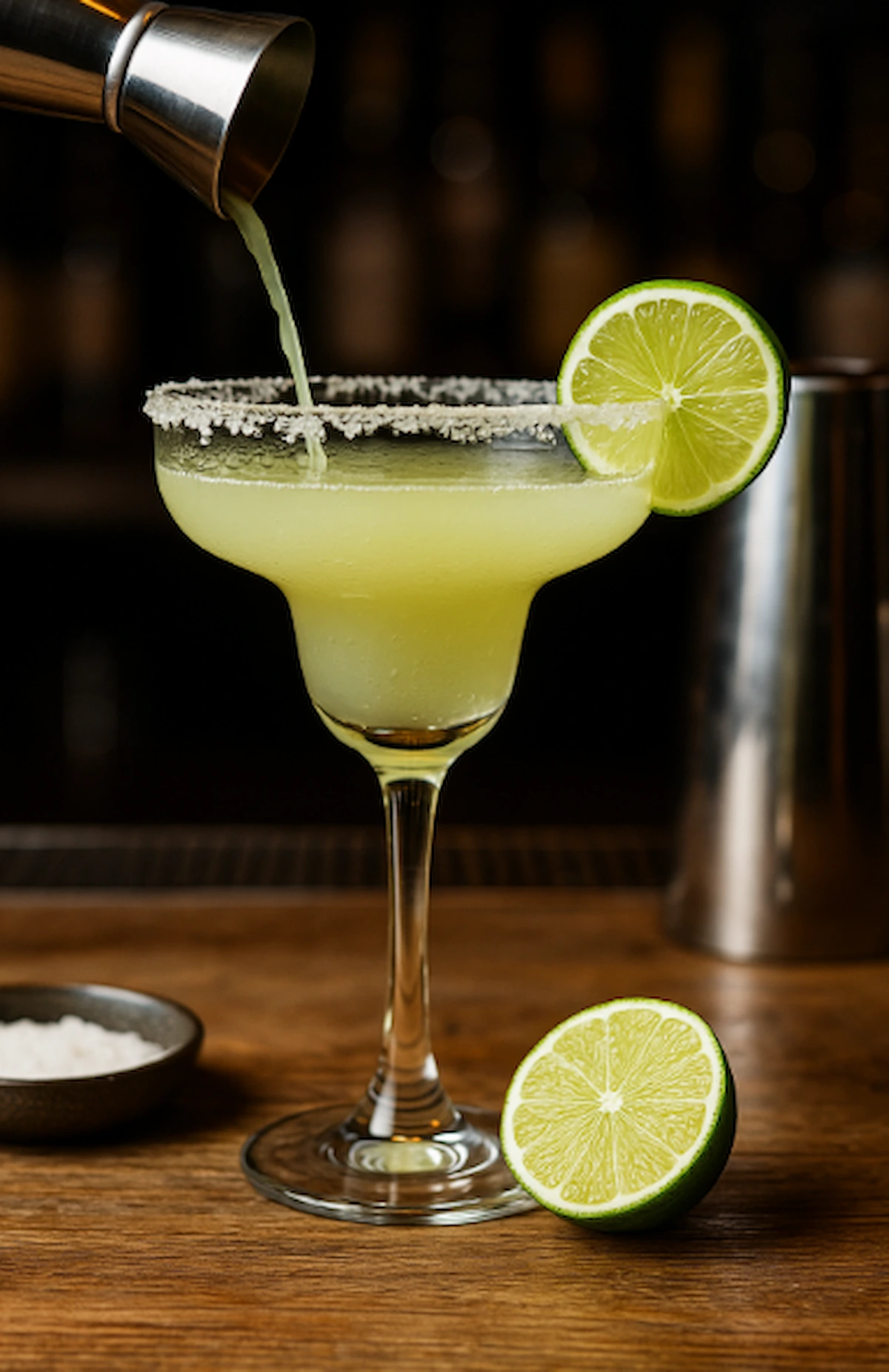 Fresh lime margarita preparation